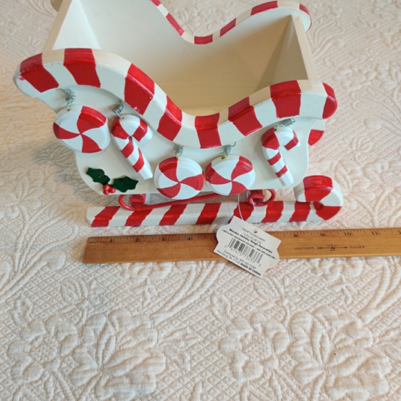 Celebrate Christmas Wooden Holiday Sleigh Decoration Candy Cane Red And White - Picture 10 of 11